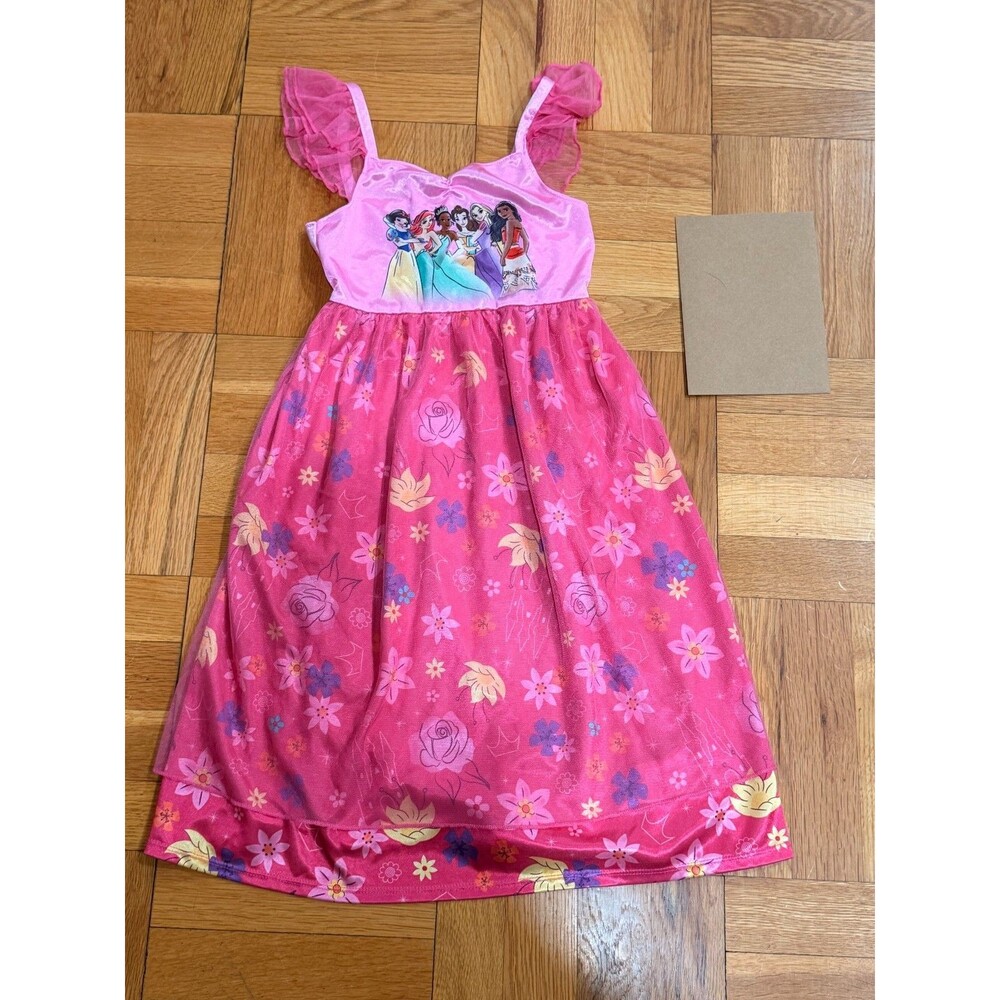 Disney Princess Girls Size 6 Pink Floral Nightgown Ruffle Sleeve Sleep Dress